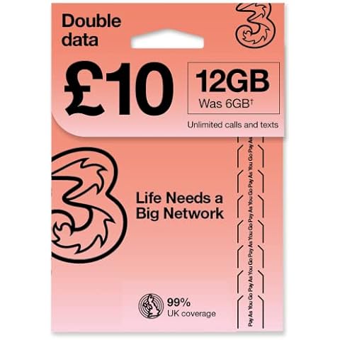PrePaid Europe (UK THREE) sim card 12GB data+3000 minutes+3000 texts for 30 days with FREE ROAMING / USE in 71 destinations including all European countries Cover