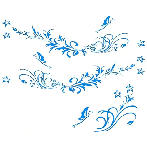 Image of Car Body Decals Carved Hollow Flower Butterfly Decorative Stickers Anti-Scratch for Cars, Vans, SUVs, Trucks,Set of 3 pcs (Blue)