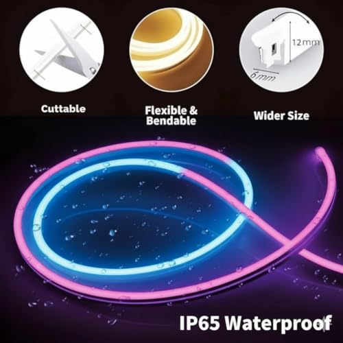 Image of RUCON 5M Smart LED Neon Rope Light, RGBIC Color Changing Silicone Strip Light with Smart App & IR Remote Control, Music Sync, DIY Cuttable Neon Flex for Bedroom, Gaming Setup, Party, Wall Decor