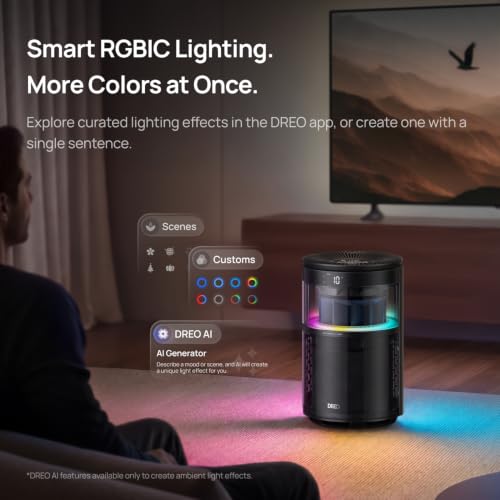 Image of DREO Smart Air Purifier With RGBIC Light,Home Air Cleaner with Wi-Fi /Voice /Alexa, 4 Speeds & Auto /Turbo /HEPA Sleep Modes for Smoke, Dust, Pollen, Odor, PM2.5 Monitor, DREO 530S, DR-HAP010S Black