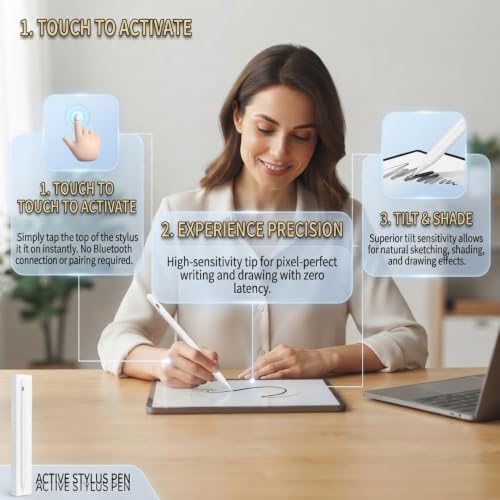 Image of Drumstone Universal Touch Screen Stylus Pen with Battery Display, Rechargeable Active Stylus, Precision Fine Tip for Writing, Drawing & Note Taking on iPad, Android Tablets & Smartphones
