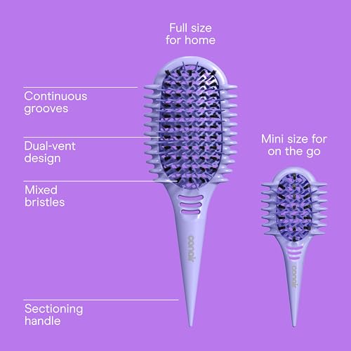 Image of Conair Curl Define Detangler Brush Set, Large & Mini, Loose Curls, Purple | 2-piece hairbrush set, large & mini, ideal curl brush for loose curls