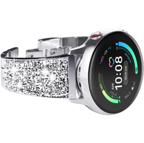 Diamant Montre Bracelet pour Samsung Galaxy Watch 4 40 mm/44 mm, Bling Watchband Femmes Cristal Strass en Acier Inoxydable Métal Bracelet De Remplacement Classic 42 mm/Classic 46 mm (20mm, ARGENT)