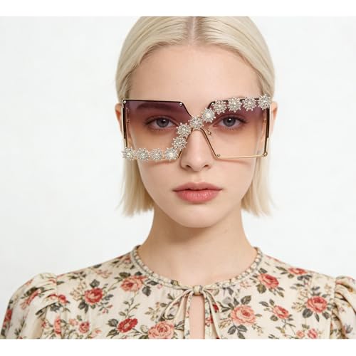 Image of mincl /Oversized Shield Sunglasses Woman 2019 Fashion Luxury Shades UV400 Vintage Flat Top Futuristic Sunglasses