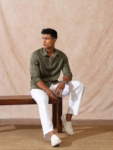 Image of WROGN Men's Linen Blend Shirt | Solid Styles | Slim Fit
