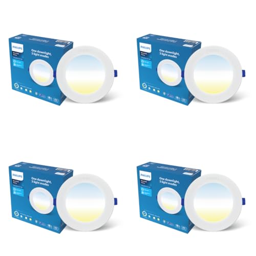 Image of PHILIPS 6W AstraGlow 3in1 LED Downlight | Ultra Bright Slim Panel Light | Junction Box Compatible | Energy Efficient LED Ceiling Light for Home & Office | Pack of 4