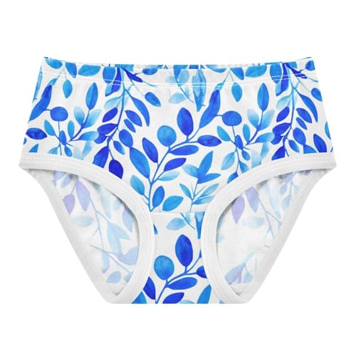 Watercolor Blue Leaves White Panties for Girl Girls Underwear Toddlers Cotton Fun Print Kids Briefs Undies 2t
