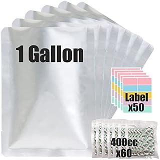 50pcs 1 Gallon Mylar Bags for Food Storage with Oxygen Absorbers 400CC (6 Packs of 10pcs) and Labels, 9.5 Mil 10"x14" Vacuum Sealer Bags Heat Sealable Bags for Long Term Food Storage(Extra Thick