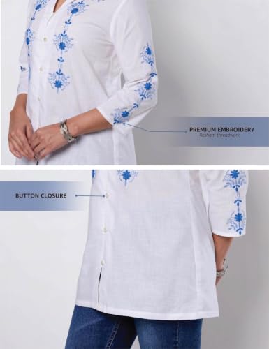 Image of Amazon Brand - Myx Women's Pure Cotton Embroidered Short Kurti | Tunic | Short Kurta (Available in Plus Sizes)