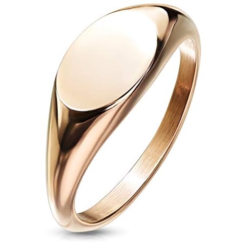 Paula & Fritz® Women's Signet Ring Oval Rose Gold 316L Surgical Steel Size 49 (15.6) - 62 (19.7) 8 mm Wide Women's Ring Partner Ring Biker Ring Rose-Gold Cover