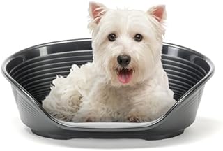 Ferplast - Dog & Cat Bed - Plastic Dog Bed Small - 100% Recycled Plastic - Dog Bed Washable - Dog Basket - Breathable & Antislip - Siesta Deluxe - 54 x 35 x 21.5 CM, S, Black