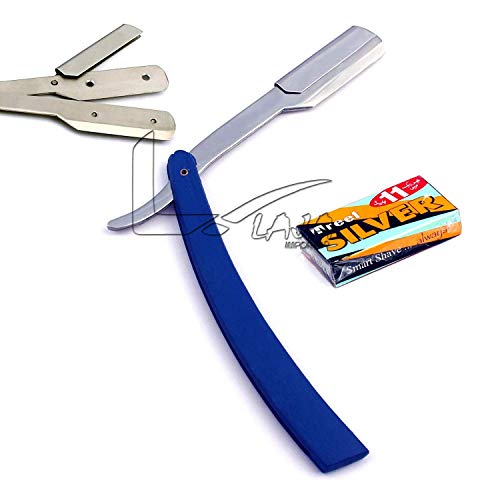 Laja Imports Blue Straight Barber Edge Steel Razor Folding Shaving Knife 'Double With 11 Blades Razors for Educational Use