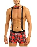 WinChang Mens Sexy Lingerie Set Role Play School Boy Uniform Night Club Costume Outfit Red 3X-Large