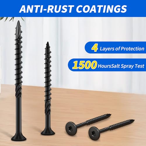 Image of #8 * 1-1 /2 Inch Deck Screws, (135pcs) Black Wood Screws, Rust Resistant Epoxy Coated, Carbon Steel, with T25 Torx Bits