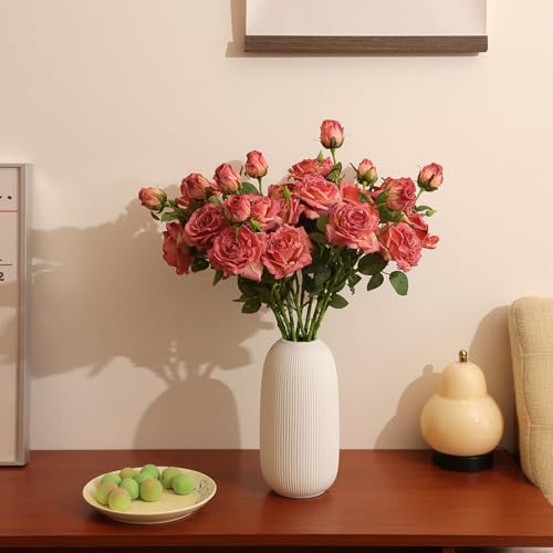 KOMOREBI 9 Pcs Artificial Flowers,Fake Flowers for Decoration Silk Roses for Home Party Decoration,Roses for Wedding Baby Shower,Party,Home Decorations(Pink)