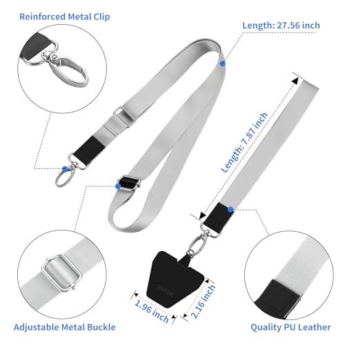 Image of OUTXE Phone Lanyard - 4x Pads, 1x Adjustable Neck Strap, 1x Wrist Strap, Nylon Phone Lanyard Compatible with All Smartphone