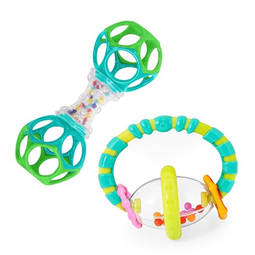 Image of Bright Starts Baby Toy, Grab & Spin Rattle & BPA-Free Teether (3 Months+) + Oball Shaker Rattle (Newborn+)