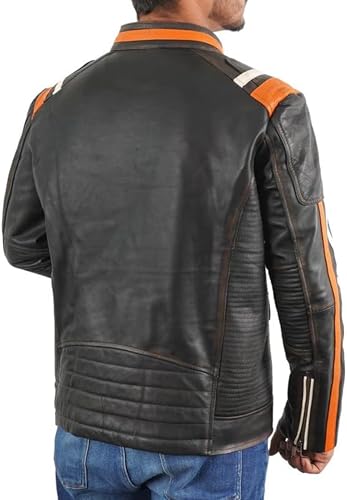 Image of Vintage Cafe Racer Leather Jacket Men Retro Motorcycle Racing Jacket