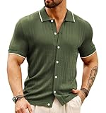 GRACE KARIN Men 2024 Casual Polo Shirts Vintage Short Sleeve Knitting Golf Shirt Olive Green