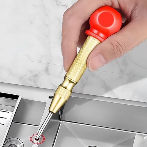 Automatic Center Punch Window Breaker Tool, Gold Spring Loaded Glass Breaker with Protective Cap for Emergency Escape, Heavy Duty Impact Hole Punch for Metal Wood and Plastic
