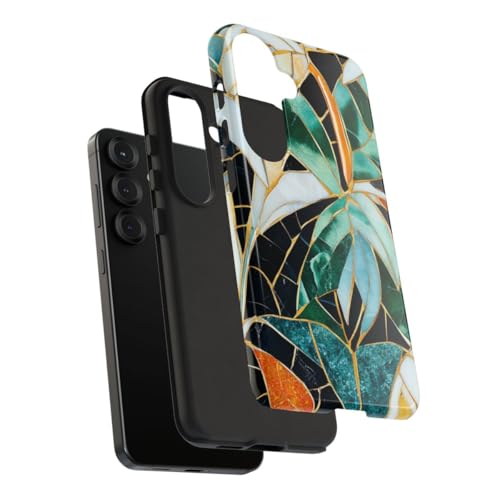 Art mosaïque feuille tropicale coque rigide premium Samsung S25