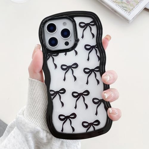 Coque iPhone 16 Pro Max transparente noire avec nœud papillon en silicone QLTYPRI
