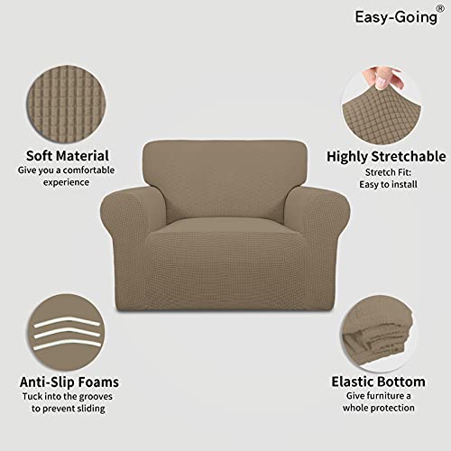 Image of Easy-Going Stretch Oversized Chair Sofa Slipcover 1-Piece Couch Sofa Cover Furniture Protector Soft with Elastic Bottom for Kids Spandex Jacquard Fabric Small Checks Natural