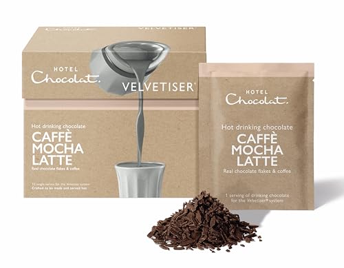Hotel Chocolat Caffé Mocha Latte Hot Chocolate Sachets - Luxury Chocolate Flakes - Pack of 10 Single-Serve Sachets 310g - Suitable for Vegetarians