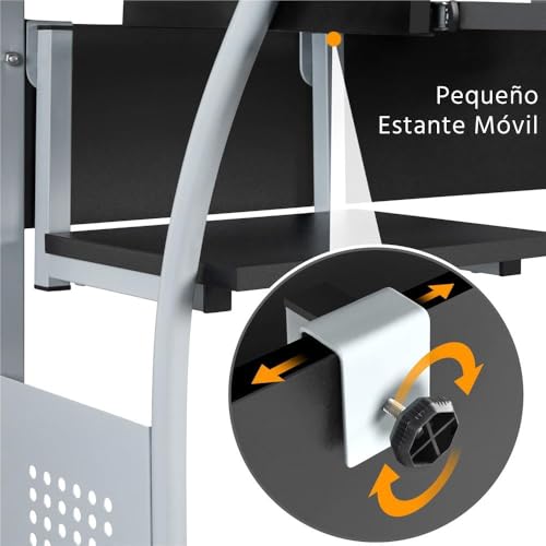 Miniatura 5 de Yaheetech Mesa De Ordenador Con Ruedas 80x50x132cm Mesa De Trabajo Móvil Escritorio Con Estantería Bandeja Para Teclado Para Estudio Casa Oficina Negro