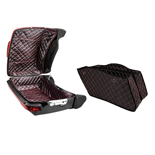 YHMTIVTU Motorcycle Non-Stretched Saddlebag Liners and Tour Pack Liners Set Touring Pak Inserts Fit for Harley Touring Road Glide Street Glide Road King Electra Glide CVO 2014-2022 Red Thread