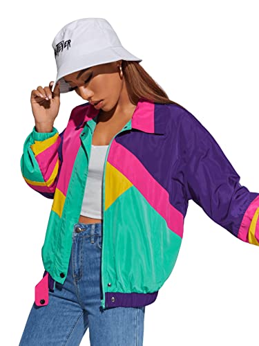 SweatyRocks Women's Casual Lightweight Color Block Bomber Jacket3