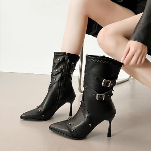 Bottines d'hiver à talon haut noir 40 EU en cuir synthétique