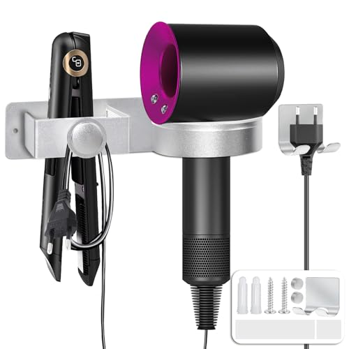 Yichalodge Porta Phon e Piastra Bagno da Muro Alluminio Porta Asciugacapelli Autoadesivo per Bagno, Barbiere, Hotel, Argento