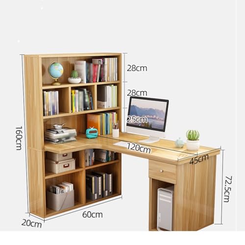 Computertisch aus Holz mit Schubladen und Regalen, platzsparender Schreib- und Gaming-Arbeitsplatz, stilvoller Bürotisch (119,4 x 61 x 160 cm) – perfekt für Zuhause und Büro, Rosa