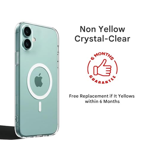 Image of Prolet Anti- Yellow Crystal Clear Hard Case Cover Compatible with iPhone 16 with Magnetic Mag-Safe Wireless Charging Support, Shockproof Hard Back Cover (Transparent)