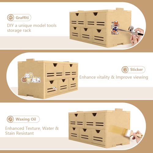 Image of Plastic Model Kit Tool Storage Rack, Drawer Hobby Modeling Tool and Parts Storage,Wooden Paint Organizer with MDF Material, Craft Supplies Storage for Tamiya Gundam Tools, GK2