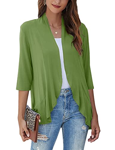 Image of Bluetime Women Casual Lightweight Open Front Cardigans Soft Draped Ruffles 3 /4 Sleeve Cardigan (S-3XL)