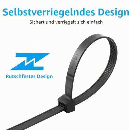 XINGO 100 Stück Lang Kabelbinder Schwarz, 400mm x 9mm breit, Zugfestigkeit 80KG, UV Beständig,Großer Kabelbinder Set für Kabelmanagement – Ansicht 3
