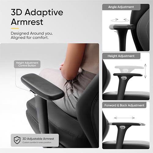 Image of Frido ErgoLuxe Executive Chair | Premium Ergonomic Office Chair with Integrated Lumbar Support | 3D Adjustable Armrests, Retractable Footrest & 145 Reclining | High Back Computer Chair | Black