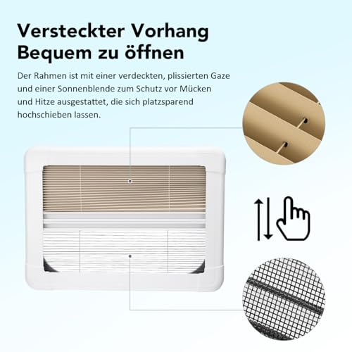 GEARMONSTER Ausstellfenster Wohnmobilfenster 500x350mm Seitenfenster Wohnmobil Fenster mit integriertem Rollo und Fliegengitter RV Externes Push Fenster für Wohnwagen Van Camper