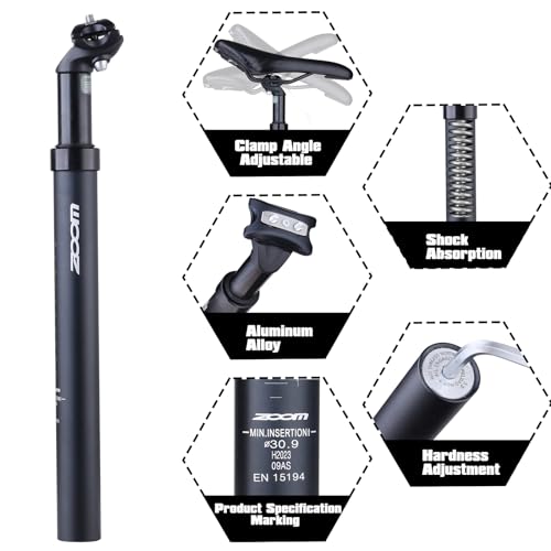 Aurnoet Bike Suspension Seatpost 27.2 30.9 31.6 mm, Bicycle Seat Post Shock Absorber 350mm Length Lightweight Aluminum Alloy Post
