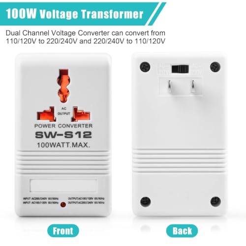 Image of Voltage Converter 110V to 220V Step-Up & Step-Down Power Two-Way Conversion Voltage Converter Transformer for Travel, RV, and Camping (100W-White)