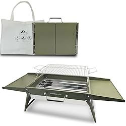Charmline 20 x 14 inches Large Foldable Portable Charcoal BBQ Grill, Camping BBQ Grill for 3–5 People, Ideal for Camping, Garden, Beach, Picnic & Tabletop Use, Green
