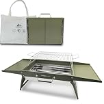 Charmline 51 x 35 cm Big Foldable Portable Grill Charcoal, Compact Portable Grill for Outdoor Use, Desktop Charcoal Grill, BBQ Grill for Camping, Picnics, Gardens and Beach Parties, Green