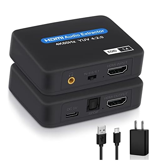 HDMI Audio Extractor, 4K@60Hz HDMI to HDMI + Optical Toslink SPDIF + 3.5mm Audio Output, HDMI Audio Converter Adapter Embedder Support 1080P 3D Suit for Fire Stick, Xbox, Laptop