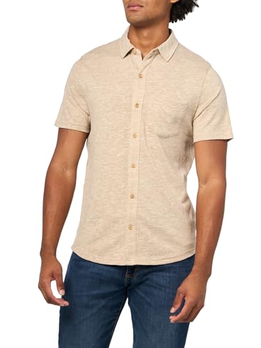 Lucky Brand Camisa de lino de manga corta con botones para hombre, Gris pardo (Plaza Taupe), Small
