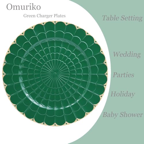 Omuriko Green Chargers Plates Set of 6, Plastic Decorative Charge Plates for Dinner, Table Setting, Holiday, Thanksgivng, Christmas — view 6