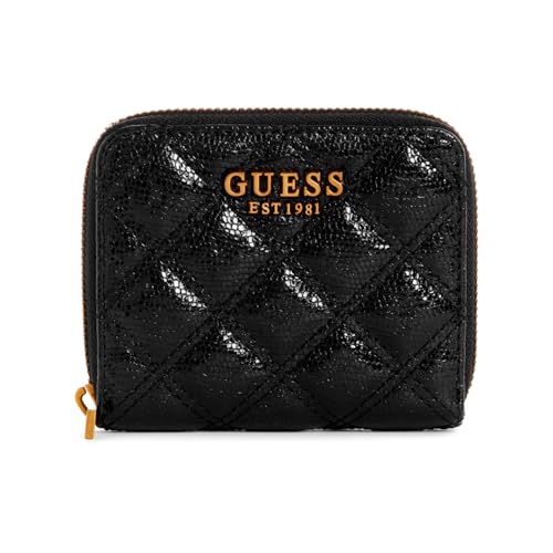 GUESS Giully Zip Around Wallet S Black : Petit Portefeuille Femme Chic Matelassé Noir