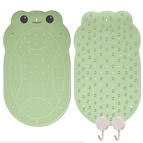 Yeria a Alfombra de Bañera Niños Antideslizante Divertida Forma de Rana, Sin BPA, 76x45 cm, Incl. 2 Ganchos para Colgar, Alfombrilla de Baño Antideslizante para Bañera y Ducha para Bebés