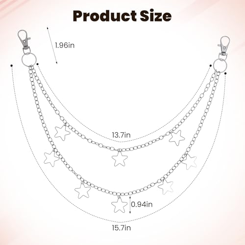 Star Pants Chain Hip Hop Silver Y2k Jeans Belt Chains Cute Vintage Punk Chunky Trouser Pocket Keychains Goth Rock Layered Wallet Jewelry Accessories for Women Men Girls3